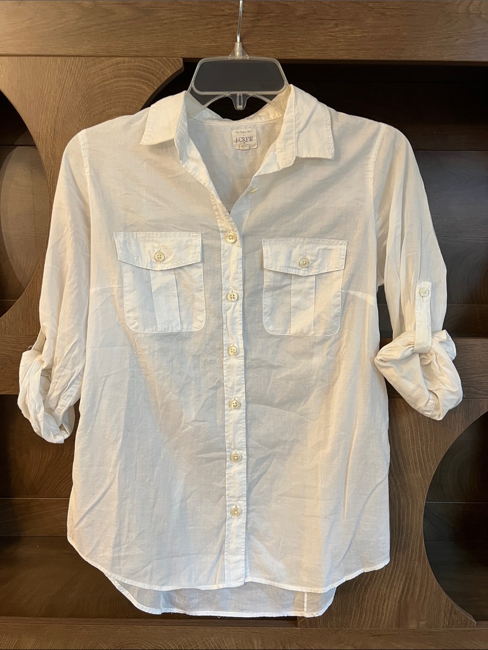 J. Crew Men's White Casual Button-Down Shirt with Chest Pockets
